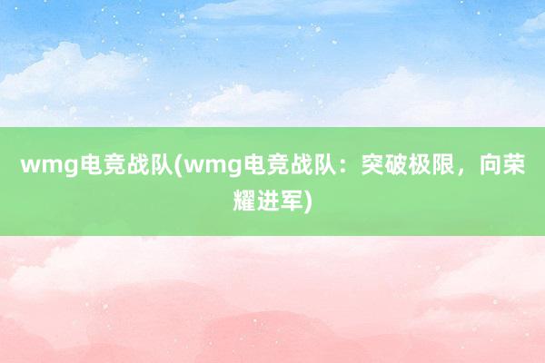 wmg电竞战队(wmg电竞战队：突破极限，向荣耀进军)